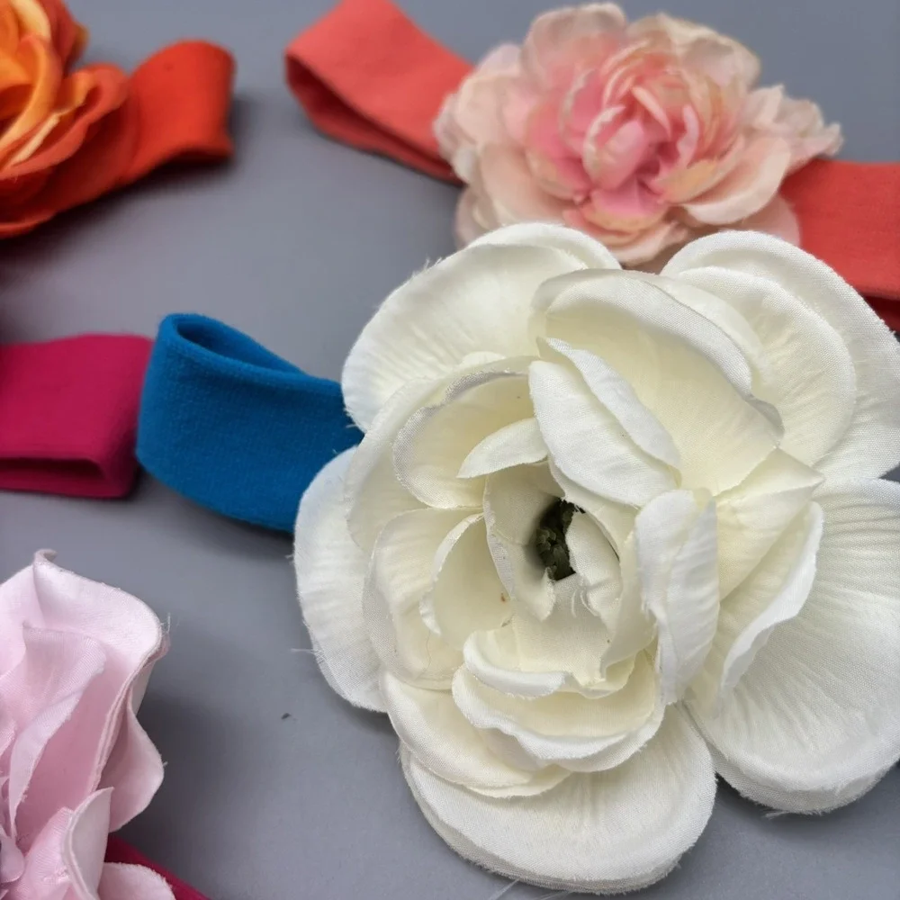 5 Pc. Large Flower‎ Hair Bow on Knit Headband Lot Gift Set Baby Girl